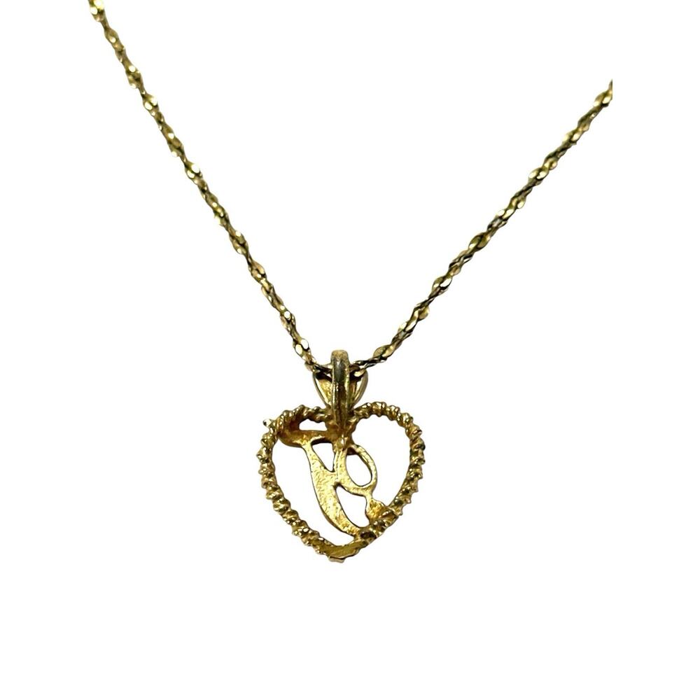Vintage 14K Gold Electroplated Initial T Heart Pendant Necklace 18” - Picture 6 of 8